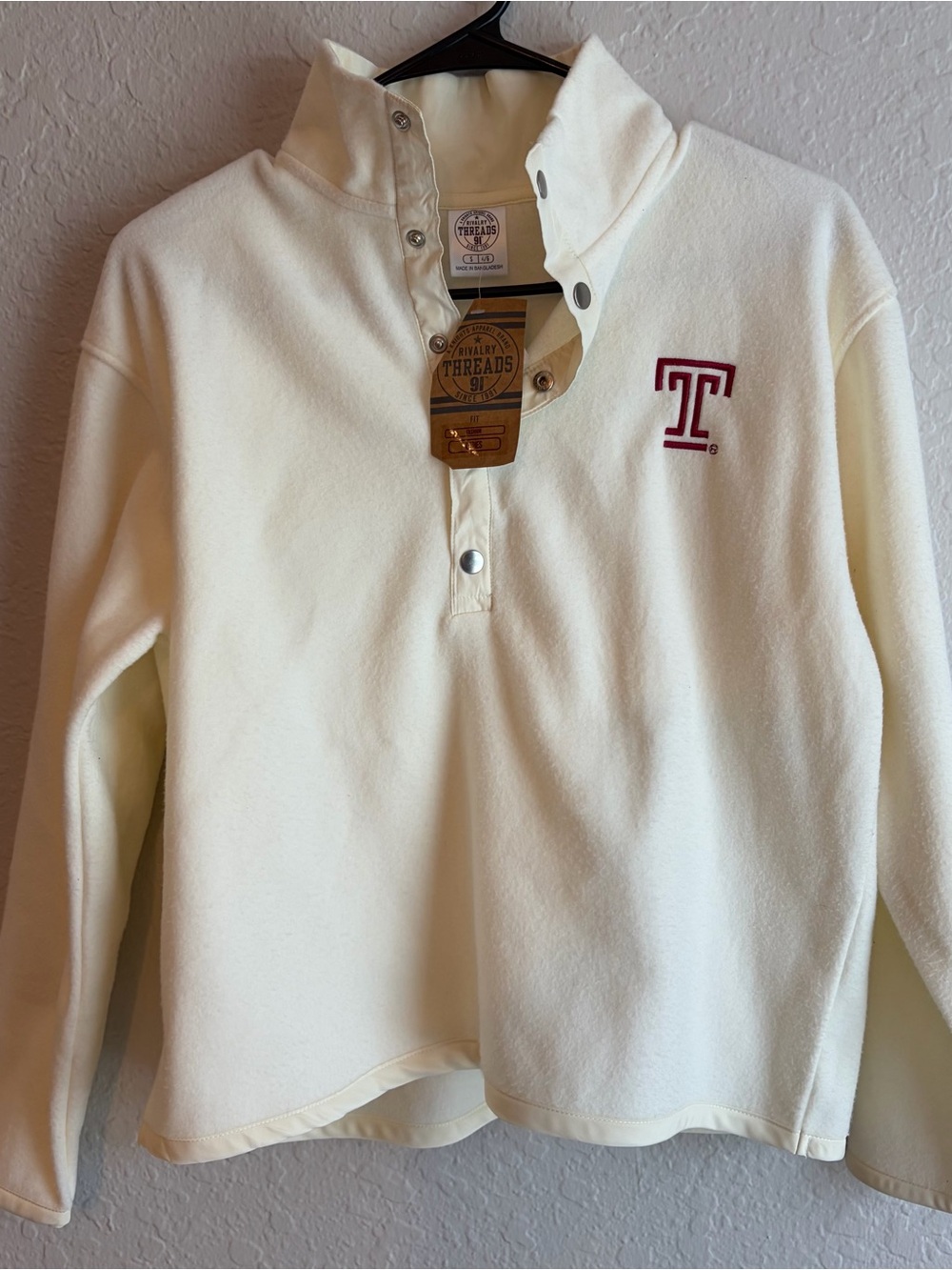 Temple Owls Rivalry Threads Half Snap Cream Fleece Sweatshirt - Womens Small NWT